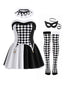 Schwarz-weißes 80er Harlekin-Korsettkleid
