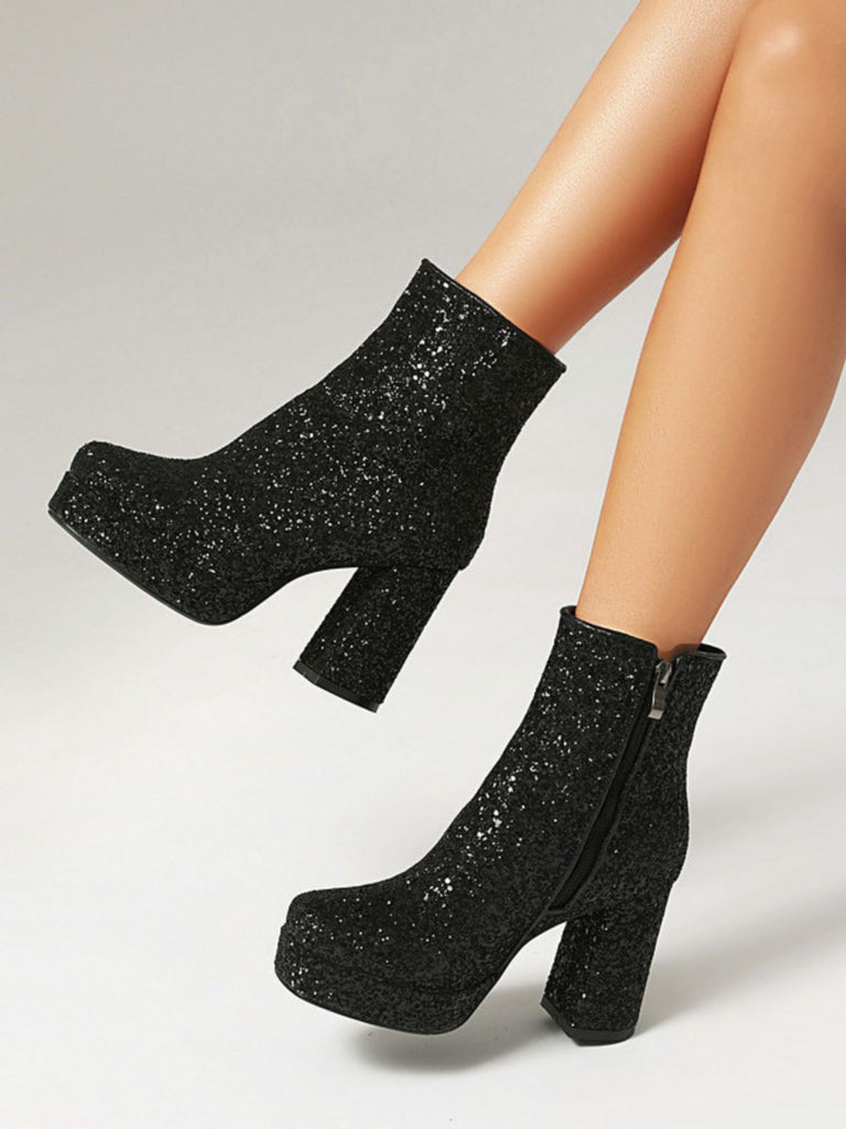 Gold Funkeln Platform Klobigem Absatz Stiefeletten