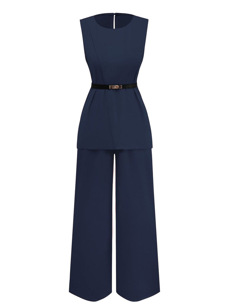 2PCS 1960er Ärmellos Weste & Gürtel Taille Hose