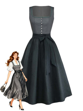 Grünes 50er 2PCS Kleid mit Polka-Dots und Schürze