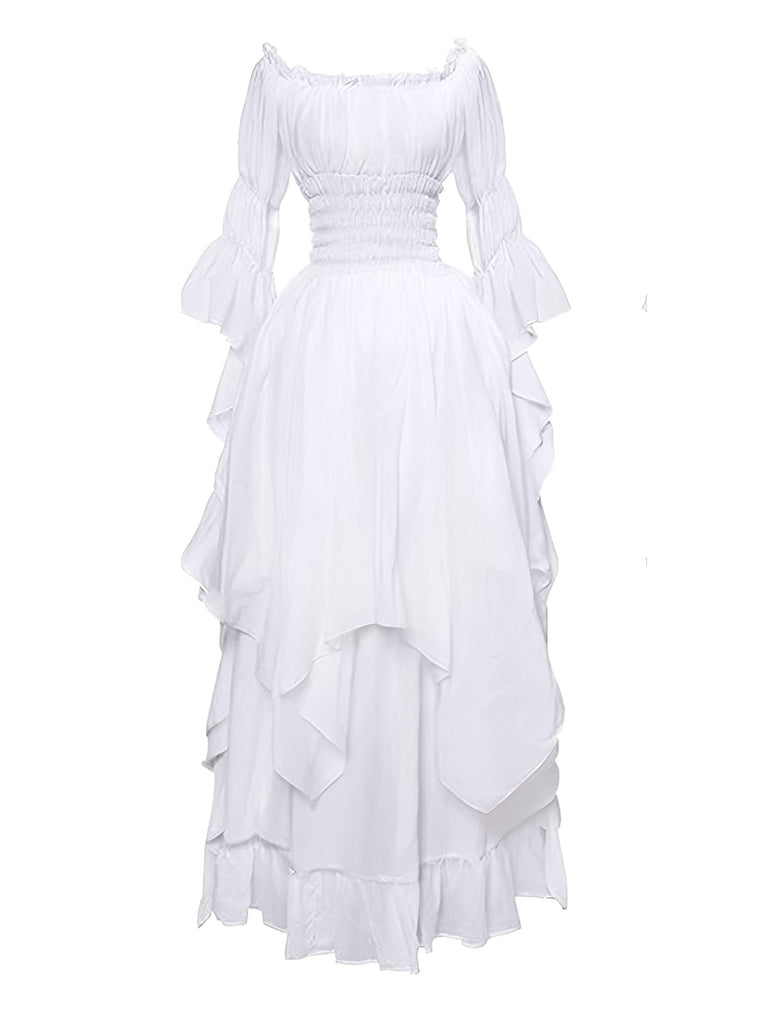 Schwarz 1980er Gothic Glockenärmel Unregelmäßiger Saum Kleid