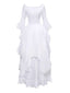 Weiß 1980er Gothic Glockenärmel Unregelmäßiger Saum Kleid