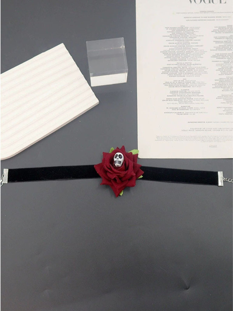 Schwarz & Rot Halloween 3D-Rose Schädel Choker