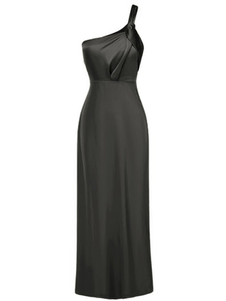1940er Solide Satin Eine Schulter Kleid