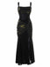 Schwarz 1980er Gothic Spaghetti-Träger Spitze Maxi Kleid