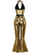 1970er Solide Metallisch Disko Halter Gürtel Jumpsuit