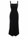 Schwarz 1980er Gothic Spaghetti-Träger Spitze Maxi Kleid