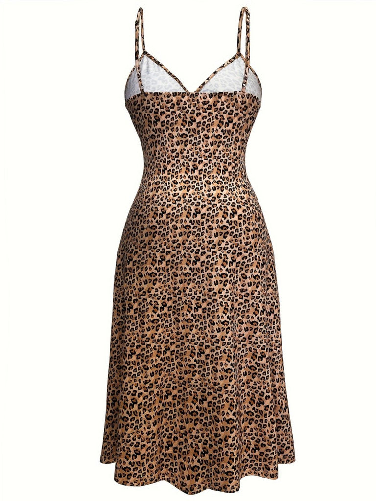 [Übergröße] Braun 1940er Schmetterling Leopard Nachthemd