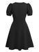 Schwarz 1960er Spitze Kragen Puffärmel Kleid