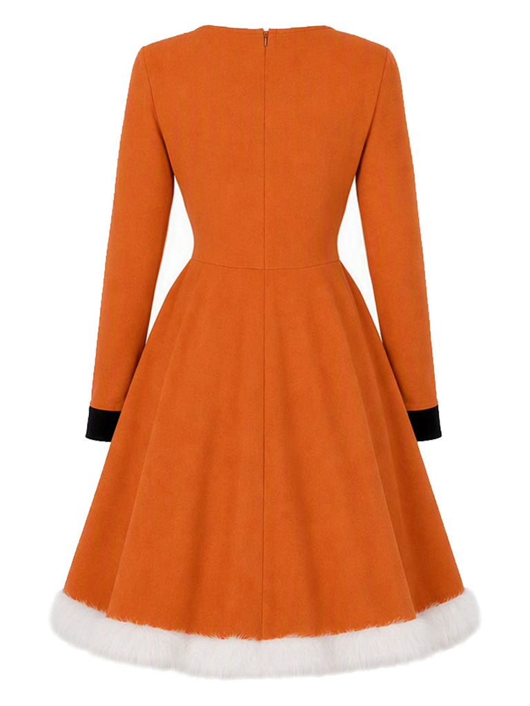 Orange 50er Fuchs-Kostümkleid mit Kunstpelz und Schwanz