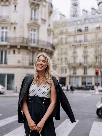 MARINEBLAU POLKA DOT PATCHWORK JUMPSUIT