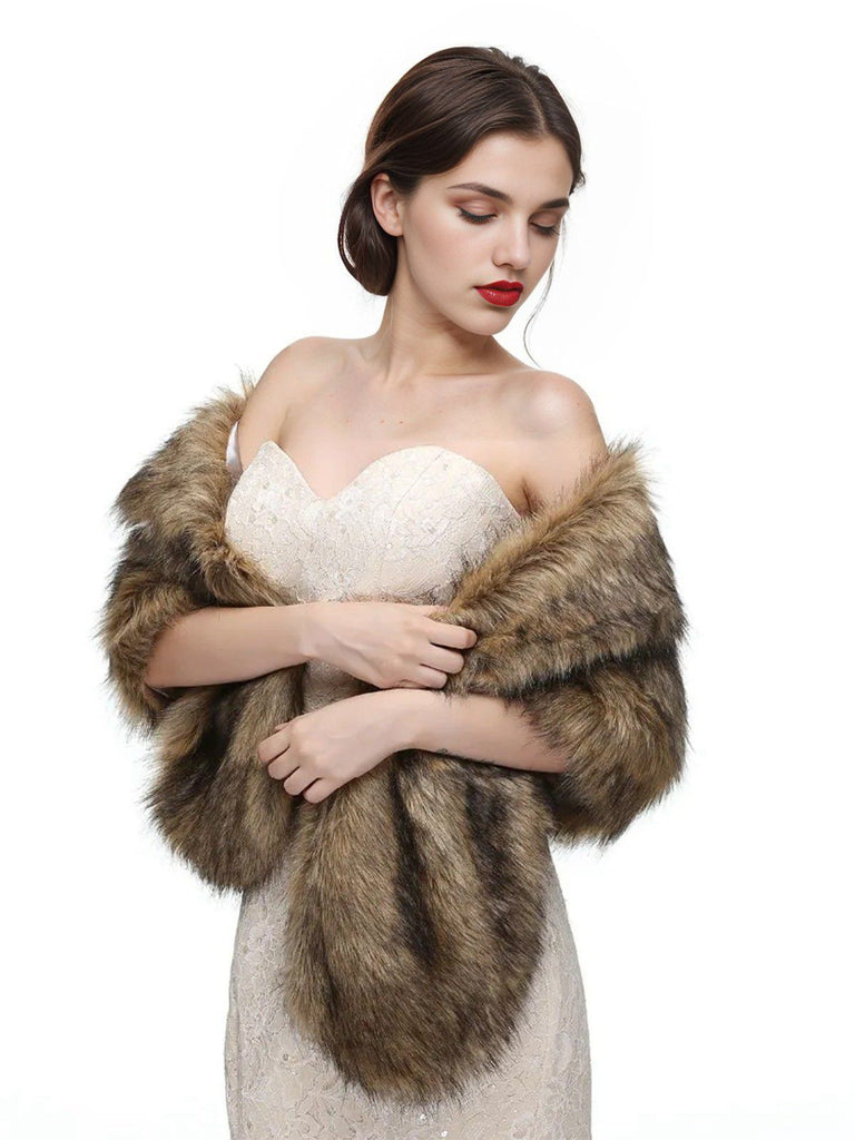 Braun Vintage Kunstpelz Wickel Schals