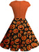 [Übergröße] Orange 1950er Halloween Kürbis Patchwork Swing Kleid