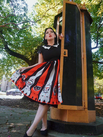 HALLOWEEN SCHÄDEL EULEN PATCHWORK KLEID