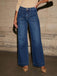 1960er Hohe Taille Weites Bein Patch Tasche Jeans
