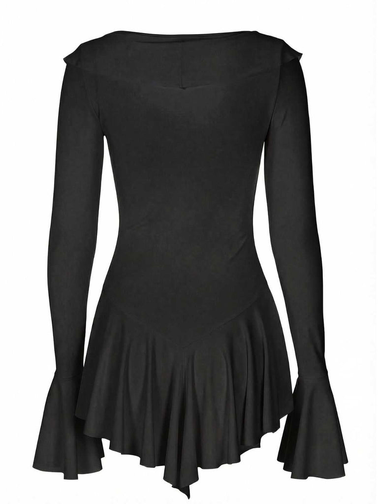 Rosa 1960er V-Ausschnitt Rüschen Ausgestellt Ärmel Kleid