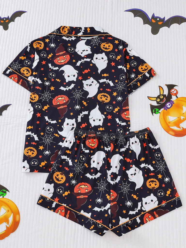 Weiß 1950er Halloween Kerbkragen Pyjama Set