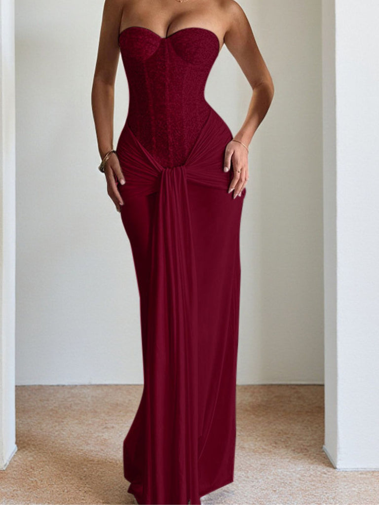 1930er Solide Schnürung Trägerlos Maxi Kleid