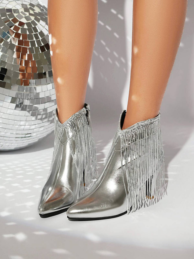 Metallisch Quaste Spitzer Spitze Stiletto Chelsea Stiefel