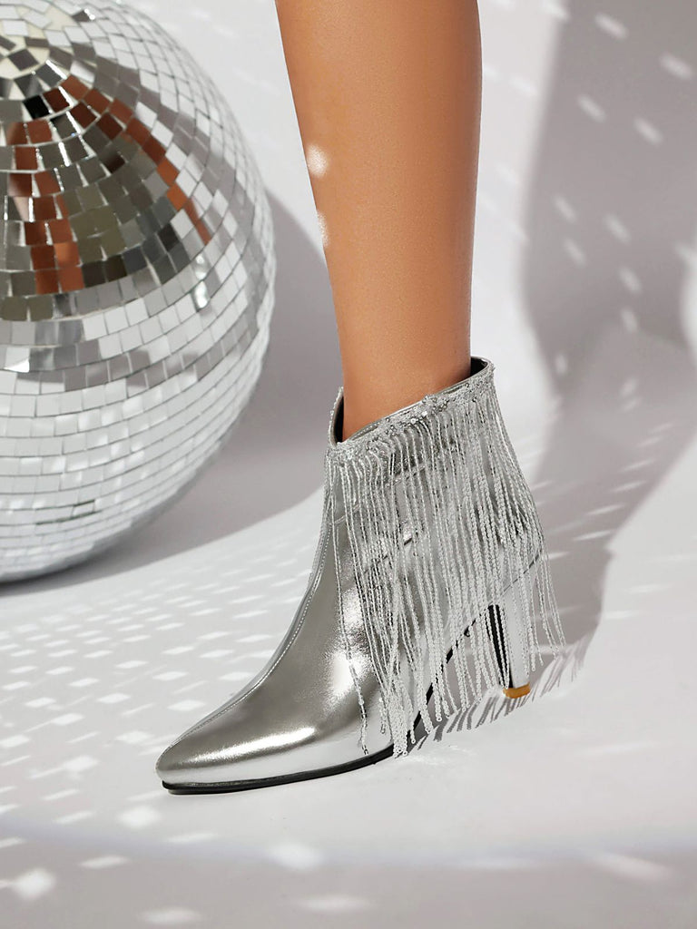 Metallisch Quaste Spitzer Spitze Stiletto Chelsea Stiefel