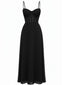 Schwarz 1930er Solide Plissiertes Riemchen Abend Kleid