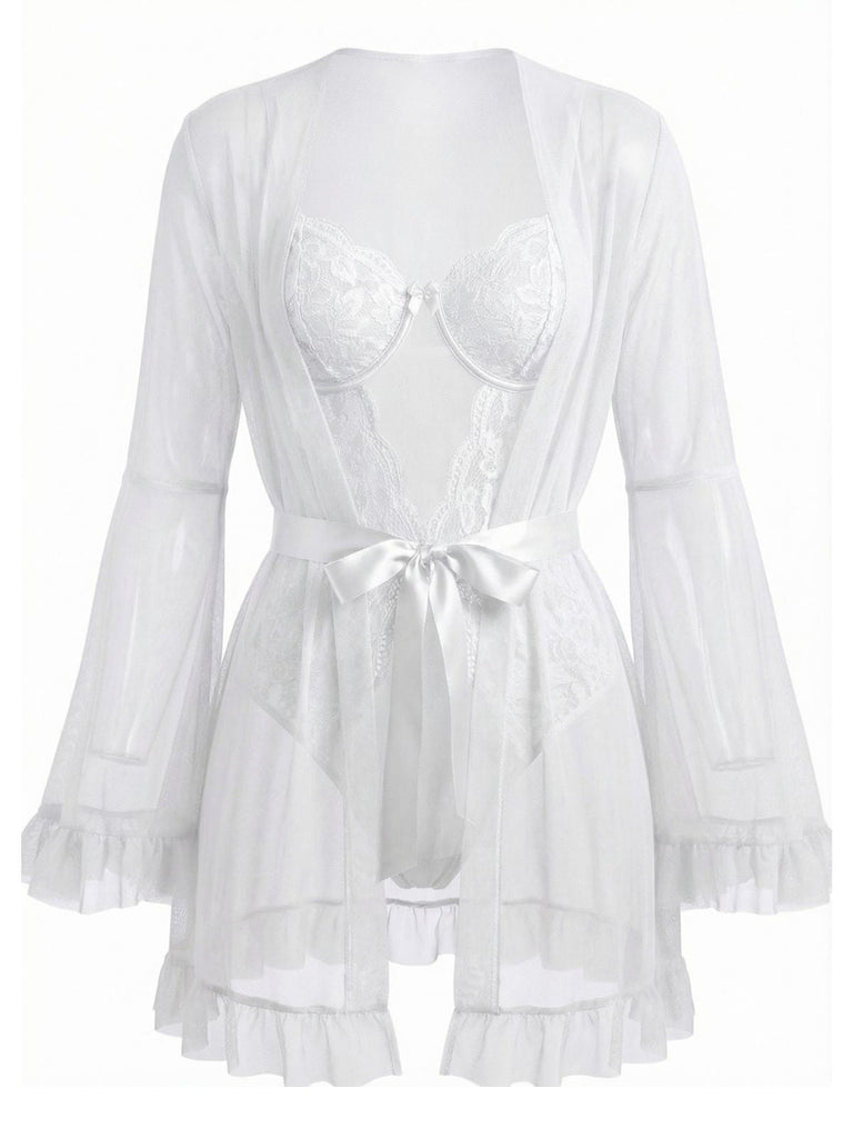 [Vorverkauf] 1960er Solide Transparent Spitze Patchwork Nachtwäsche Set