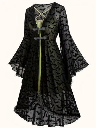 [Übergröße] 2PCS Schwarz 1940er Schläger Netz Außengewand & Grün Kleid