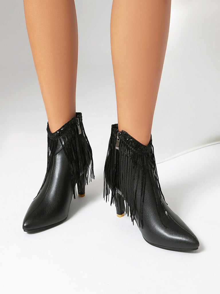 Metallisch Quaste Spitzer Spitze Stiletto Chelsea Stiefel