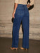 1960er Hohe Taille Weites Bein Patch Tasche Jeans