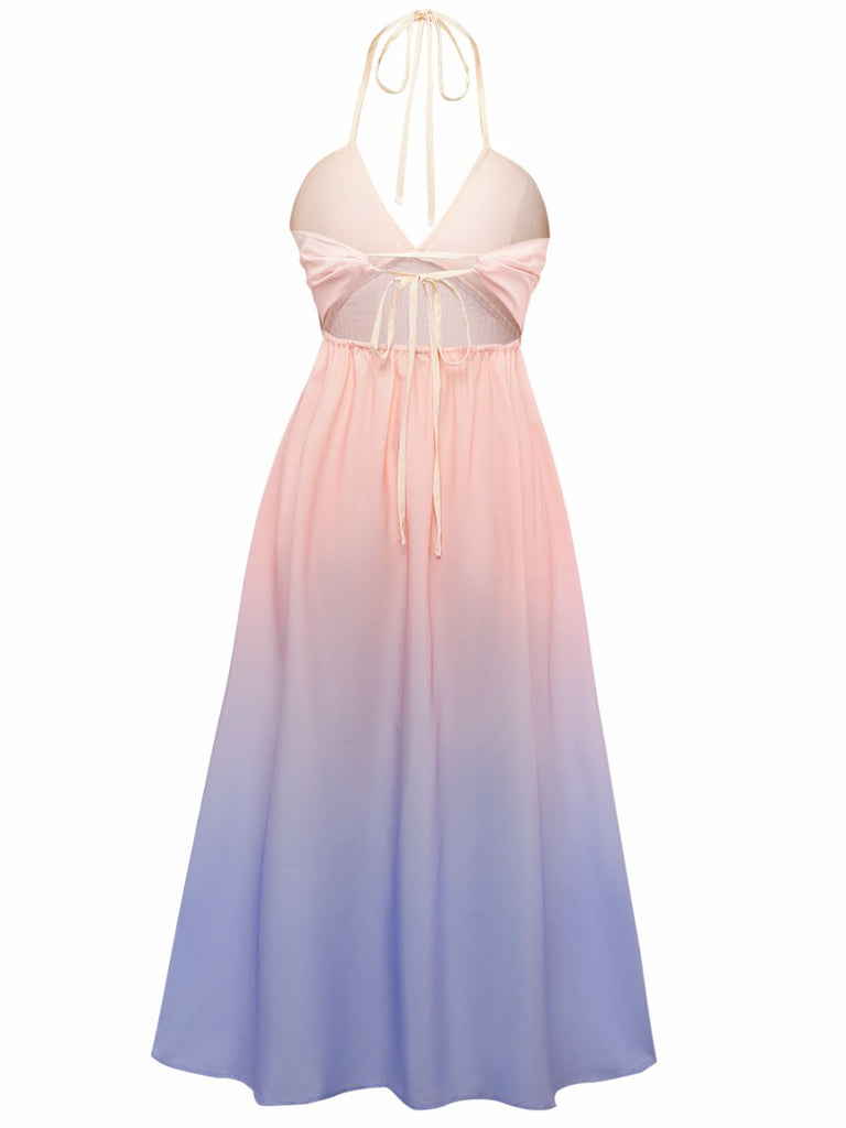 40er Kleid mit Ombre, Neckholder und V-Ausschnitt in Mehrfarbig