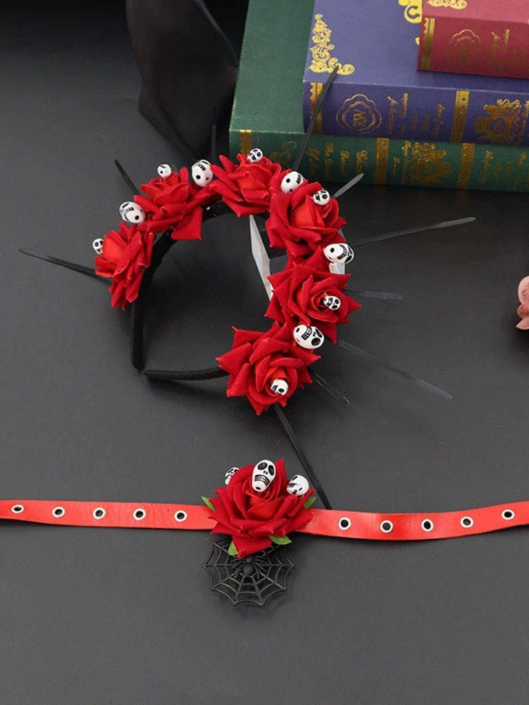 Gothic Schädel Rose Halloween Stirnband & Halskette