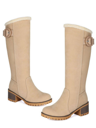 Khaki Wildleder Schnalle Kunstpelz Kniehohe Stiefel