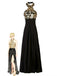 Gold 1930er Pailletten Patchwork Halter Rückenfrei Abend Kleid