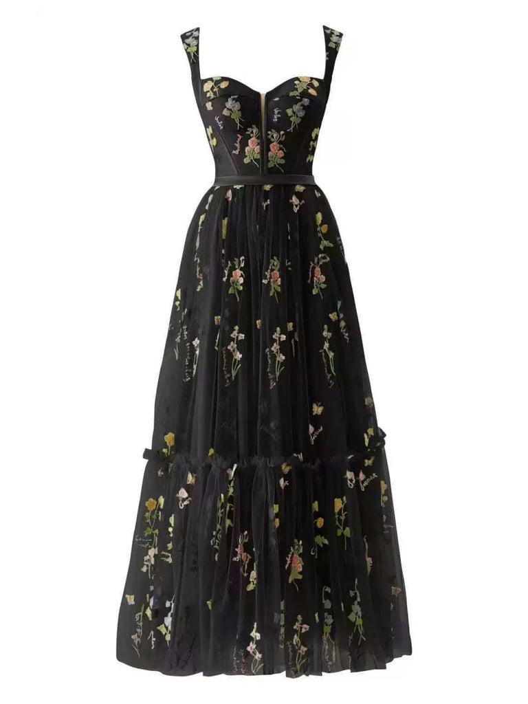 Gelb 1930er Blumen Netz Stäbchen Schnürung Kleid