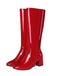 Vintage Patent Leder Block Heel Kniehohe Stiefel