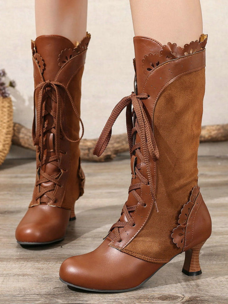 Vintage Schnürung Mittlere Ferse Brogue Knöchel Stiefel