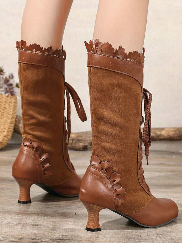 Vintage Schnürung Mittlere Ferse Brogue Knöchel Stiefel