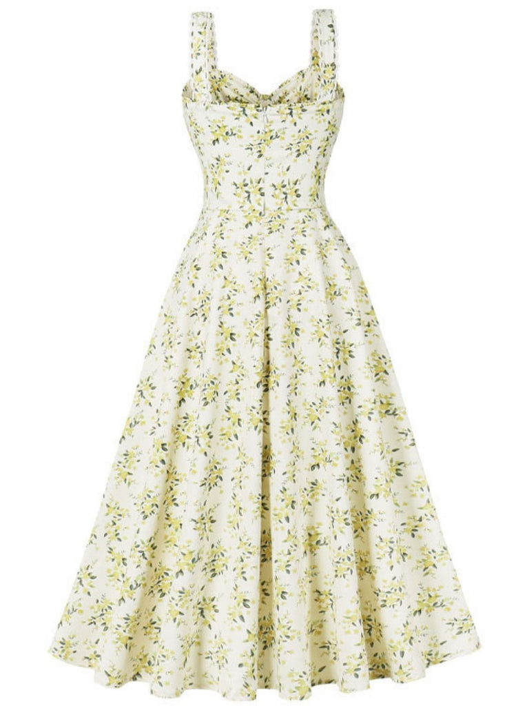 1940er Blumen Schnürung Breit-Träger Kleid