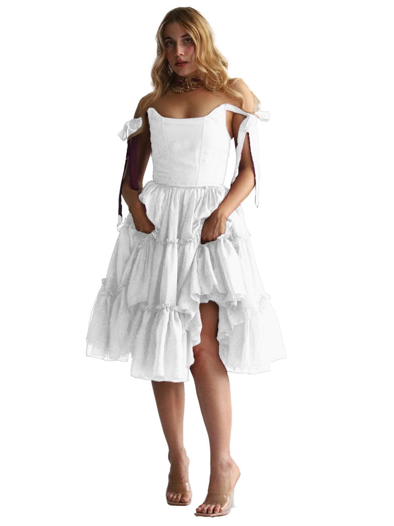 1950er Solide Mehrschichtige Rüschen Tüll Kleid