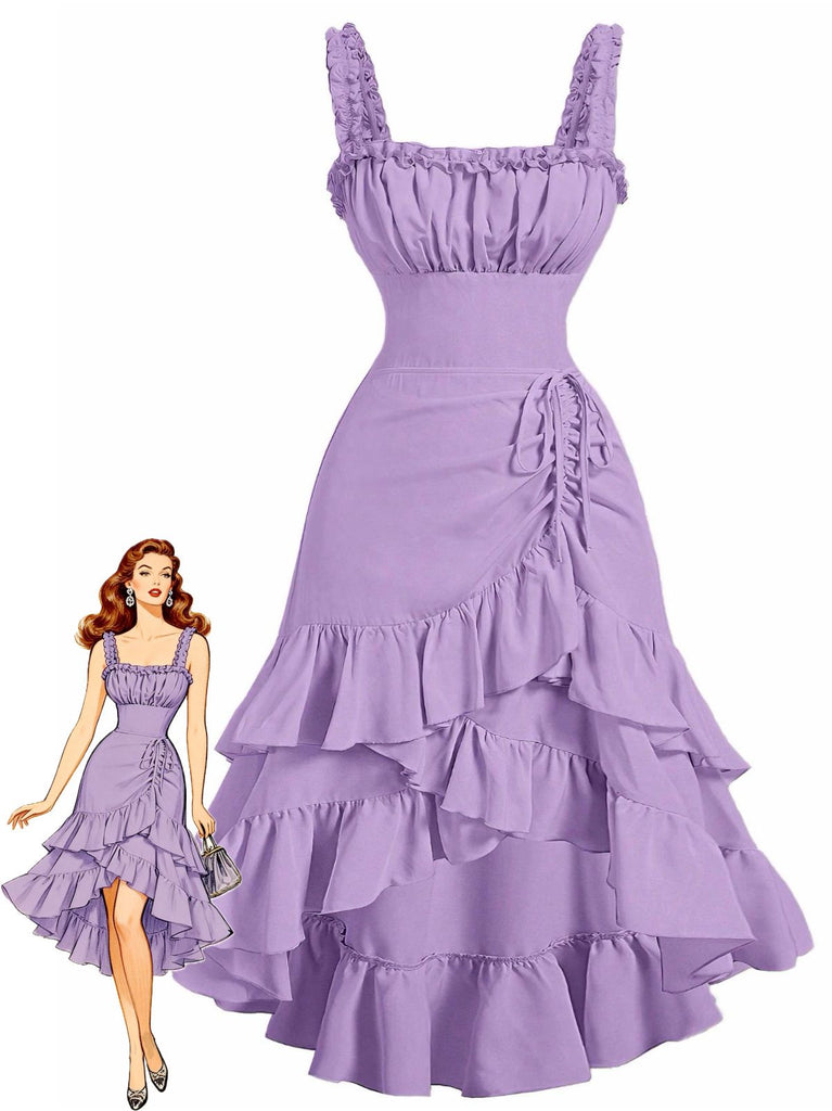 [Vorverkauf] 1950er Träger Gerafft Gestuft Rüschen Saum Kleid