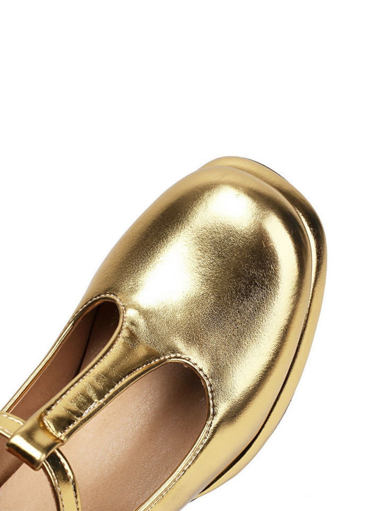 Metallisch Quadratischer Spitze Blockschnalle Schuhe