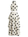 Beigefarbenes, ärmelloses Neckholder-Rock-Set im Stil der 1950er Jahre mit Blumenmuster und Polka-Dots – Vintage-Rock, Retro-Stil
