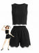 Schwarzes 50er Weste & Shorts Set mit Häkelarbeit und Besatz