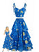 Blaues 50er Top & Rock Set mit Print und Riemen