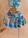 Blauer 70er Top & Rock mit Neckholder und gerafft