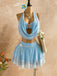 Hellblaues 80er Bikini-Set & Cover-Up mit Neckholder
