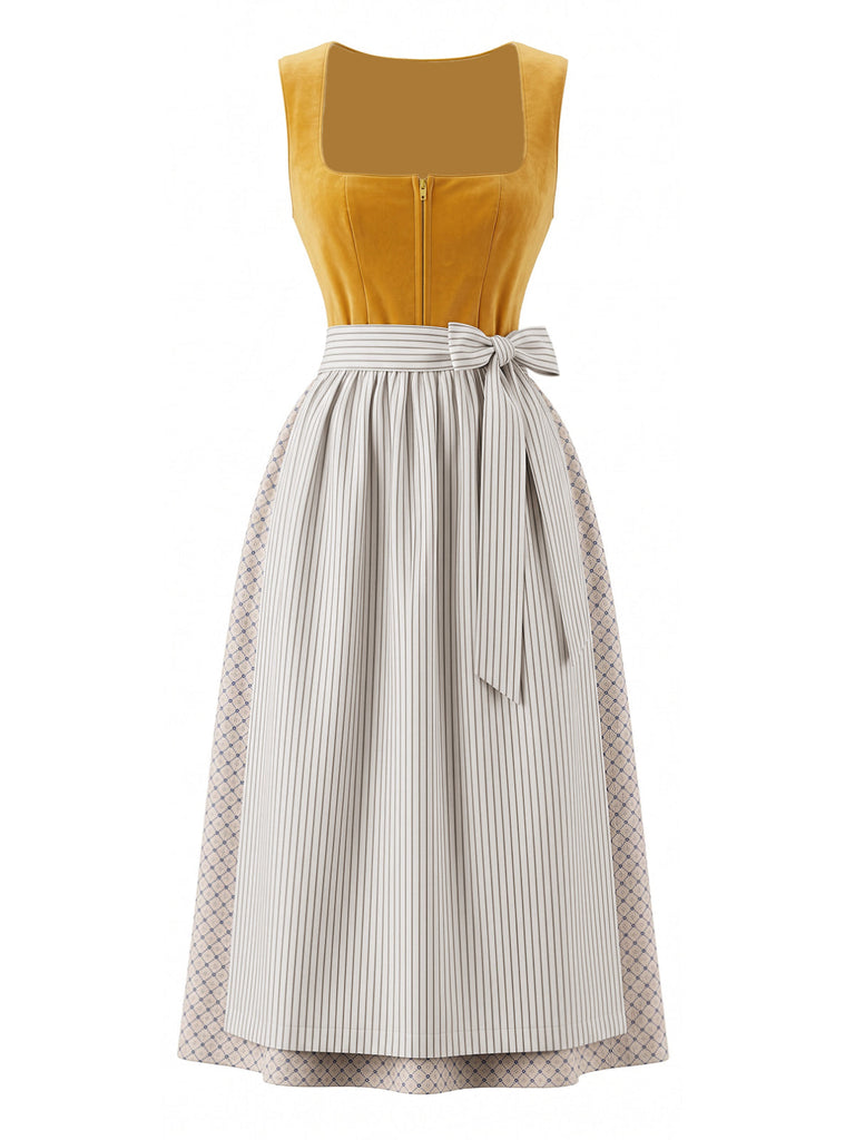 Gelbes 50er Kleid mit Eckiger Ausschnitt und Spitze