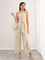 Beige 1950er Solide Schnürung Halter Gürtel Jumpsuit