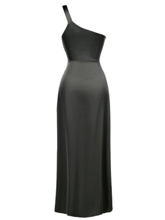 1940er Solide Satin Eine Schulter Kleid