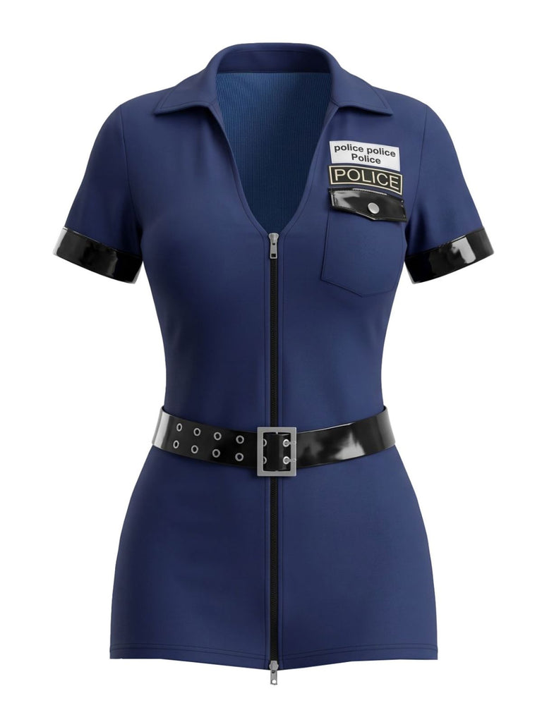 Marineblaues 80er Halloween Polizeikostüm mit Romper